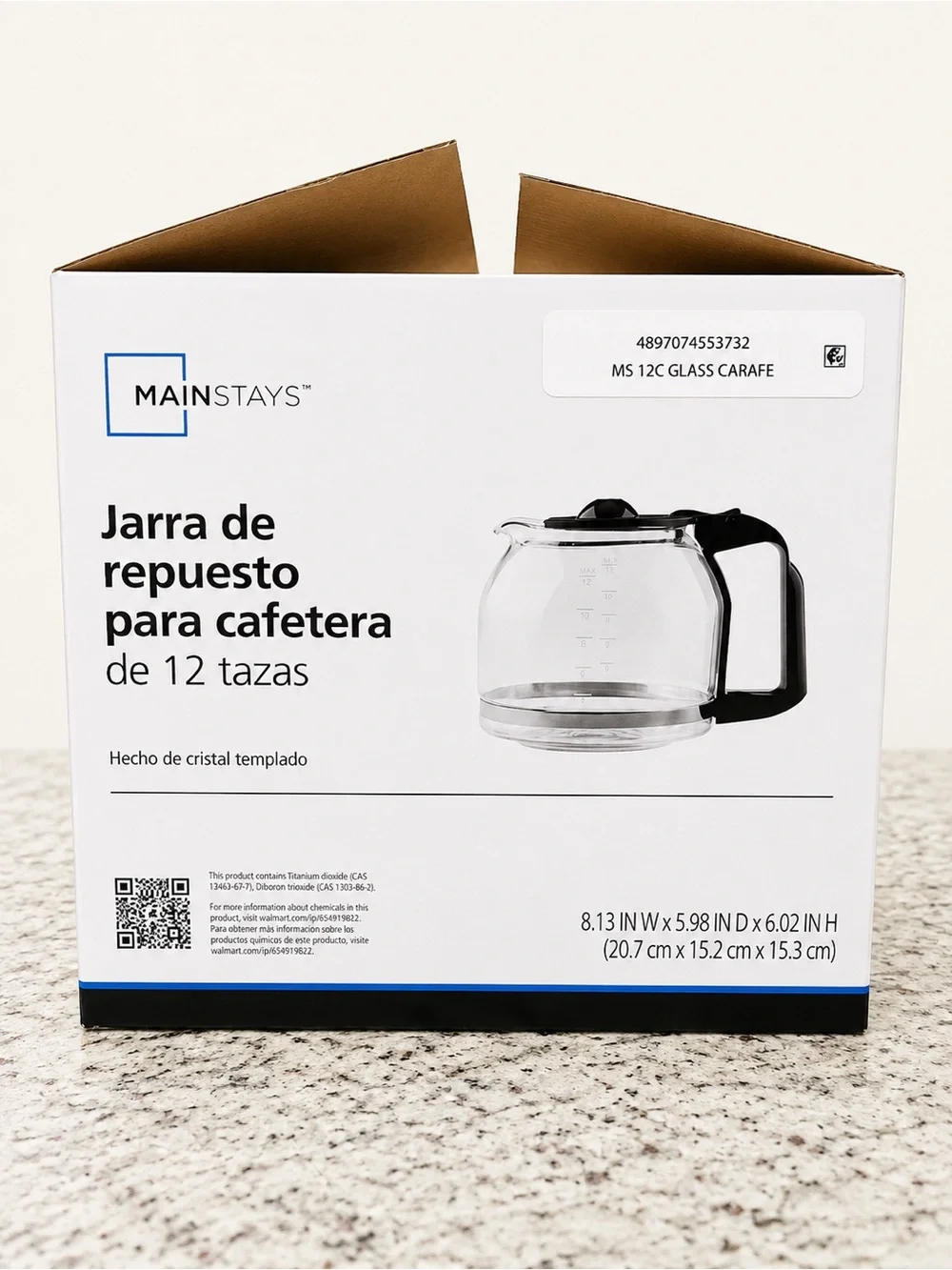 Mainstays 12 Cup Coffee Maker Replacement Carafe Glass Pot Black Handle NEW